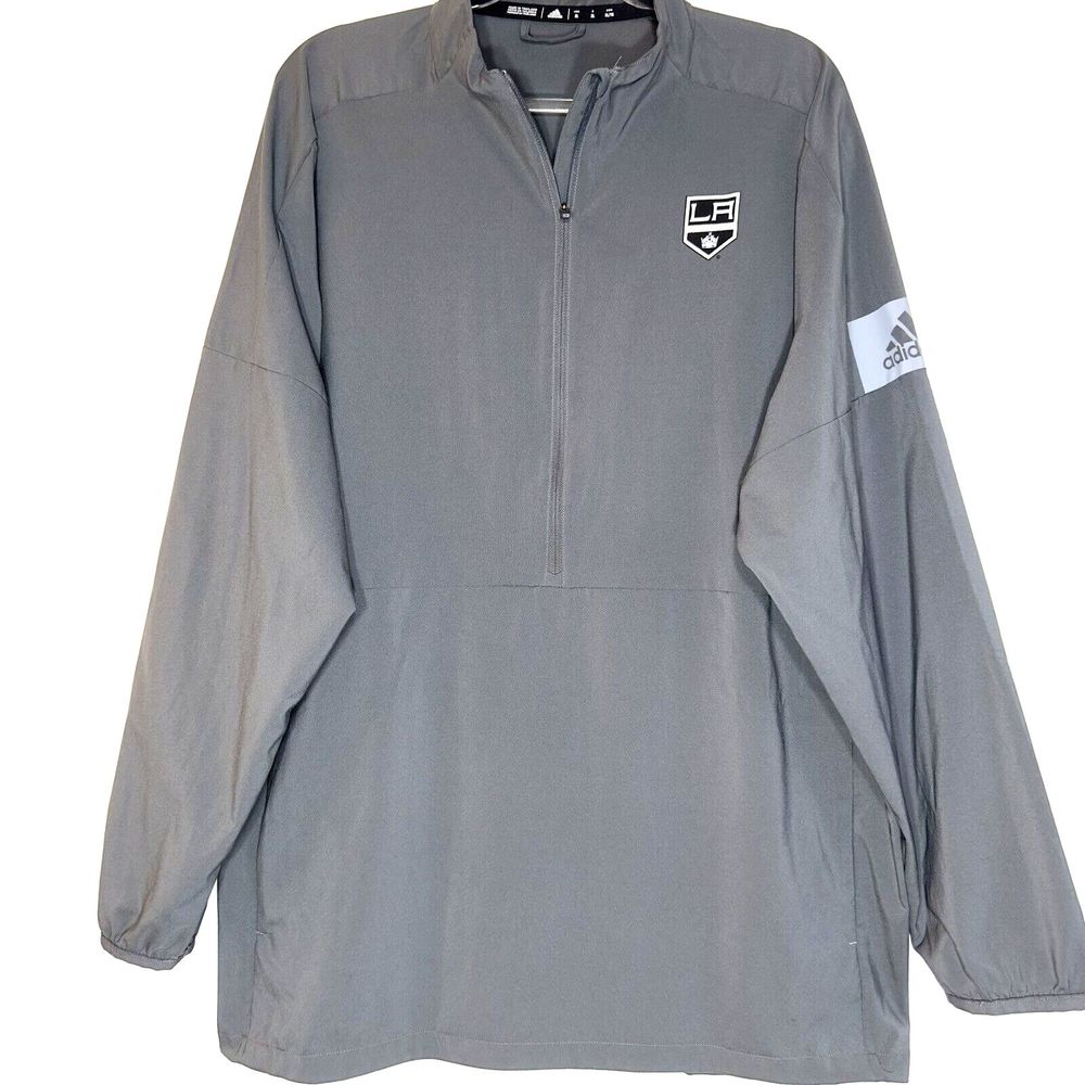 LA Kings Adidas Jacket Men's XL Gray Pullover Windbreaker NHL Quarter Zip Pocket